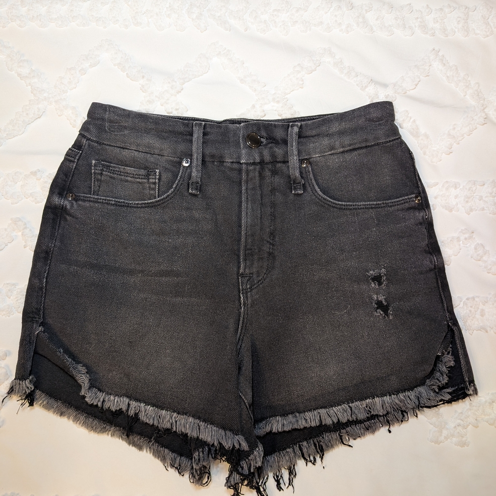 Good American Charcoal Distressed Jean Shorts